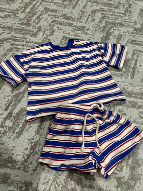 Little one shop Striped Matching Set Blue & White Baby 12M Like New